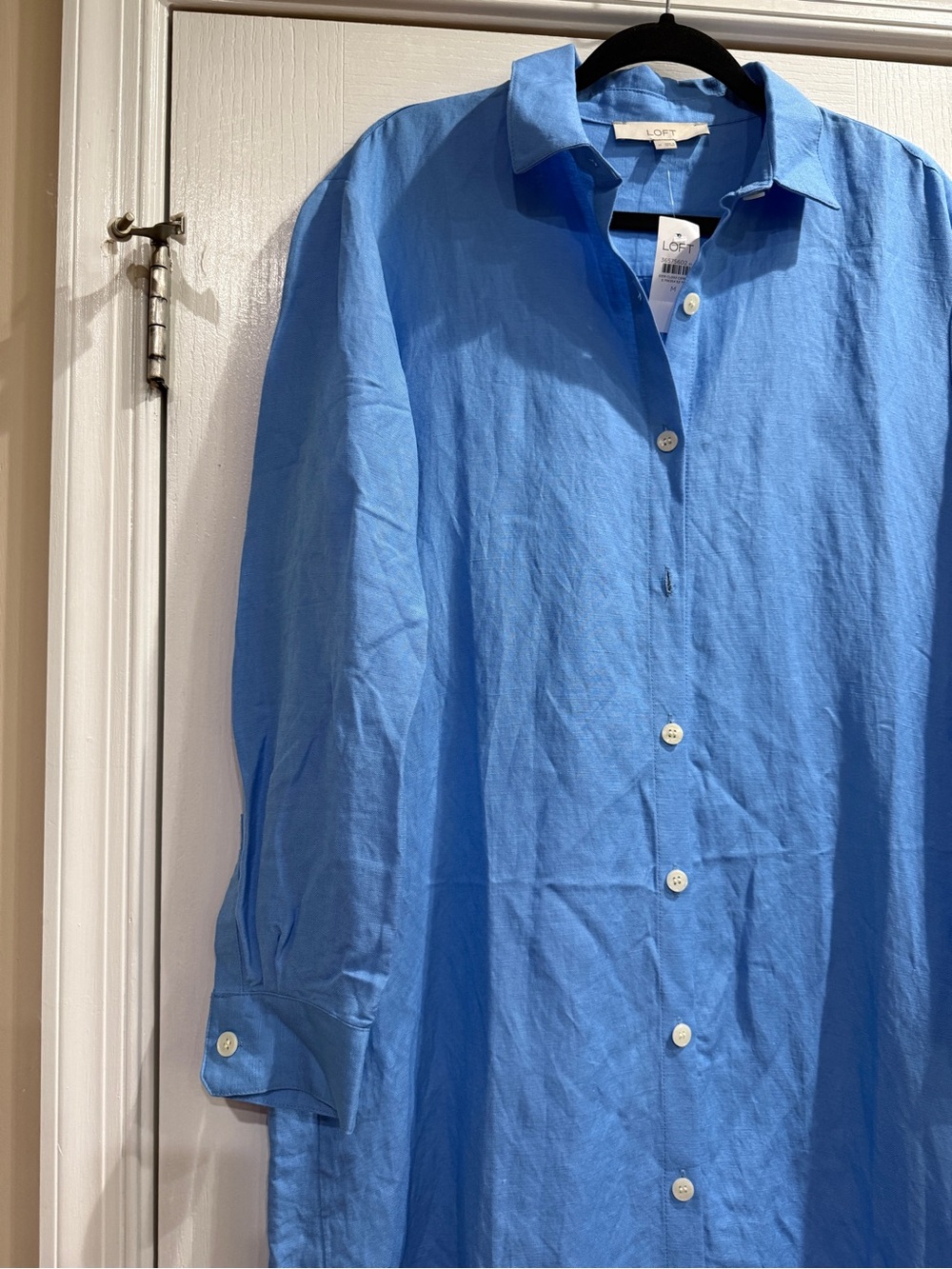 LOFT Light Blue long sleeves Linen  Button-Up Shirt Dress - Picture 2 of 10